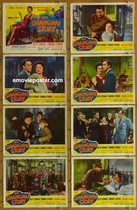 c757 SHANGHAI STORY 8 movie lobby cards '54 Ruth Roman, O'Brien