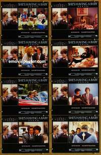 c760 SHE'S HAVING A BABY 8 English movie lobby cards '88 Kevin Bacon