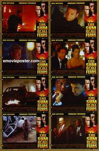 c821 SUM OF ALL FEARS 8 movie lobby cards '02 Ben Affleck, Freeman