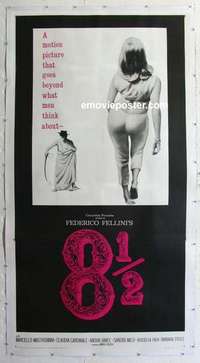 f047 8 1/2 linen three-sheet movie poster '63 Federico Fellini, Mastroianni