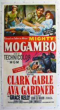 f057 MOGAMBO linen three-sheet movie poster '53 Clark Gable, Grace Kelly, Africa!