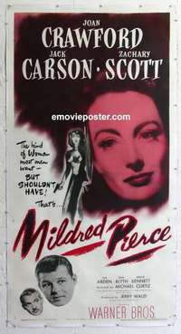 f056 MILDRED PIERCE linen three-sheet movie poster '45 Joan Crawford film noir!