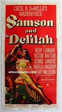 f060 SAMSON & DELILAH linen three-sheet movie poster '49 Hedy Lamarr, Mature