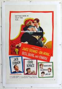 f318 BELL, BOOK & CANDLE linen one-sheet movie poster '58 Stewart, Novak