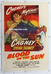 f325 BLOOD ON THE SUN linen one-sheet movie poster '45 James Cagney, Sidney