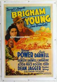 f326 BRIGHAM YOUNG linen one-sheet movie poster '40 Tyrone Power, Jagger