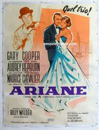 f034 LOVE IN THE AFTERNOON linen French one-panel movie poster '57 Cooper, Hepburn
