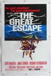 f387 GREAT ESCAPE linen one-sheet movie poster '63 Steve McQueen, Bronson