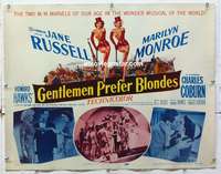 f082 GENTLEMEN PREFER BLONDES linen half-sheet movie poster '53 Monroe