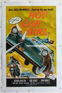 f397 HOT CAR GIRL linen one-sheet movie poster '58 Hell-on-wheels!