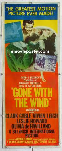f067 GONE WITH THE WIND linen insert movie poster R54 Gable, Leigh