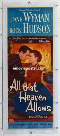 f063 ALL THAT HEAVEN ALLOWS linen insert movie poster '55 Hudson, Wyman