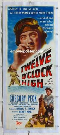 f074 TWELVE O'CLOCK HIGH linen insert movie poster '50 Gregory Peck