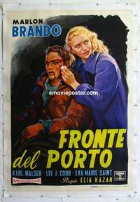 f043 ON THE WATERFRONT linen Italian one-panel movie poster R60 Marlon Brando, Kazan