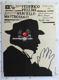 f123 8 1/2 linen Polish movie poster R89 Federico Fellini, Pagowski art