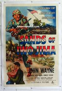 f481 SANDS OF IWO JIMA linen style B one-sheet movie poster '50 John Wayne