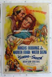 f495 SINBAD THE SAILOR linen one-sheet movie poster '46 Douglas Fairbanks