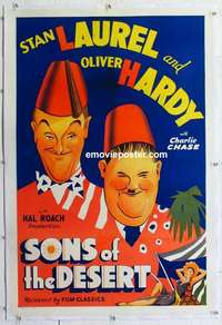 f506 SONS OF THE DESERT linen one-sheet movie poster R45 Laurel & Hardy