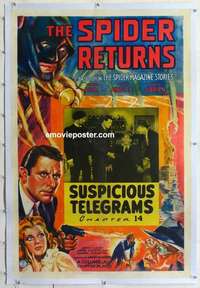 f507 SPIDER RETURNS linen Chap 14 one-sheet movie poster '41 crime serial!