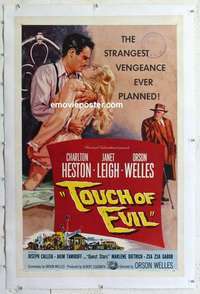 f532 TOUCH OF EVIL linen one-sheet movie poster '58 Welles, Heston, Leigh