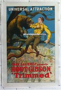 f535 TRIMMED linen one-sheet movie poster '22 Hoot Gibson w/bear in tree!
