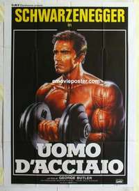 g249 PUMPING IRON Italian one-panel movie poster '86 Arnold Schwarzenegger