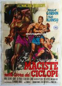 g274 ATLAS AGAINST THE CYCLOPS Italian two-panel movie poster '61 fantasy!