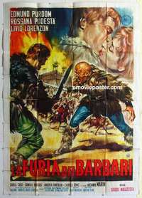 g283 FURY OF THE PAGANS Italian two-panel movie poster '62 Purdom, barbarians!