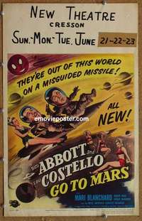 g308 ABBOTT & COSTELLO GO TO MARS window card movie poster '53 Bud & Lou!