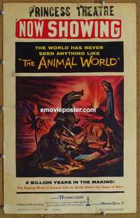 g315 ANIMAL WORLD window card movie poster '56 wild animals & dinosaurs!