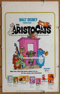 g317 ARISTOCATS window card movie poster '71 Walt Disney feline cartoon!
