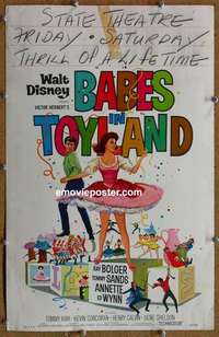 g321 BABES IN TOYLAND window card movie poster '61 Walt Disney, Bolger