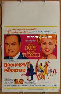 g322 BACHELOR IN PARADISE window card movie poster '61 Bob Hope, Lana Turner
