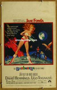 g325 BARBARELLA window card movie poster '68 Jane Fonda, Roger Vadim