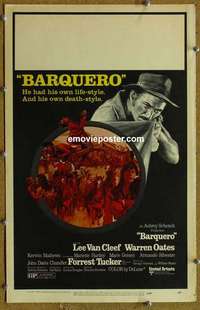 g326 BARQUERO window card movie poster '70 Lee Van Cleef, Warren Oates