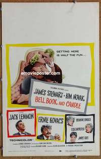 g332 BELL, BOOK & CANDLE window card movie poster '58 James Stewart, Kim Novak
