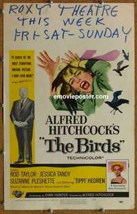 g342 BIRDS window card movie poster '63 Alfred Hitchcock, Rod Taylor, Hedren