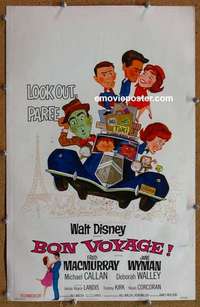 g346 BON VOYAGE window card movie poster '62 Walt Disney, MacMurray, Wyman