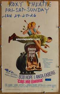 g357 CALL ME BWANA window card movie poster '63 Bob Hope, Anita Ekberg