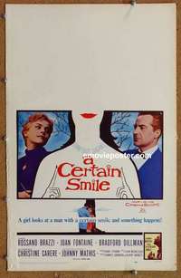 g366 CERTAIN SMILE window card movie poster '58 Rossano Brazzi, Joan Fontaine