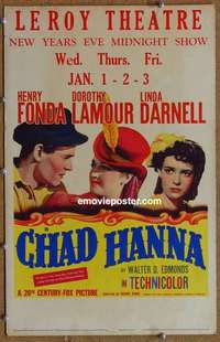 g367 CHAD HANNA window card movie poster '40 Henry Fonda, Lamour, Darnell