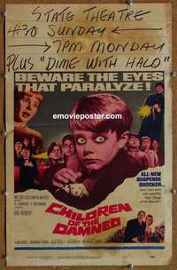 g376 CHILDREN OF THE DAMNED window card movie poster '64 creepy image!