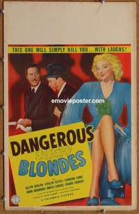 g394 DANGEROUS BLONDES window card movie poster '43 Evelyn Keyes, Joslyn