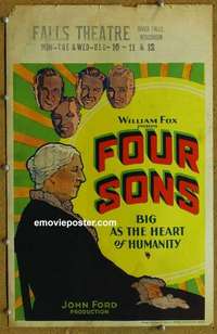 g305 4 SONS window card movie poster '28 WWI, early John Ford!