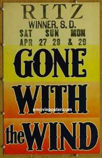 g446 GONE WITH THE WIND window card movie poster '39 Clark Gable, Leigh
