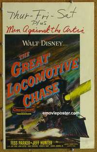g448 GREAT LOCOMOTIVE CHASE window card movie poster '56 Walt Disney, trains!