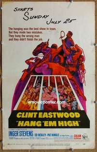 g455 HANG 'EM HIGH window card movie poster '68 Clint Eastwood classic!