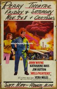 g459 HELLFIGHTERS window card movie poster '69 John Wayne, Katharine Ross