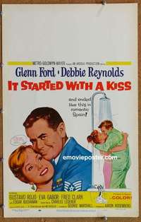 g483 IT STARTED WITH A KISS window card movie poster '59 Glenn Ford, Reynolds