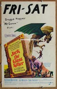 g486 JACK THE GIANT KILLER window card movie poster '62 Kerwin Mathews